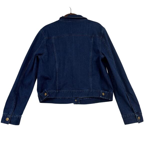 Draper James Jean Jacket Womens Size L Dark Wash Button Up Stretch Denim Ruffle - Picture 8 of 12